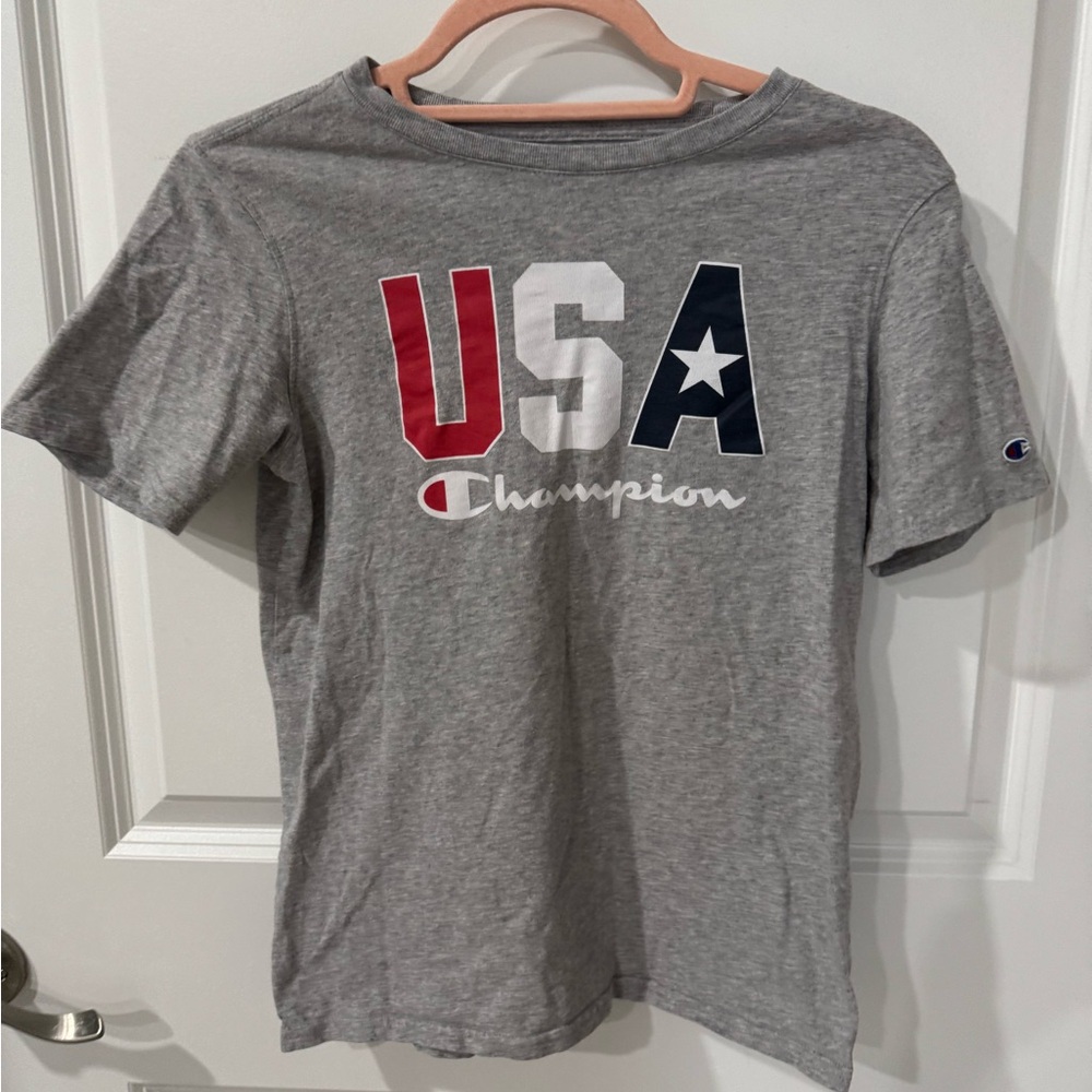🇺🇸 CHAMPION USA Grey Short Sleeve T Shirt Youth XL 14 16 Boys Activewear Tee